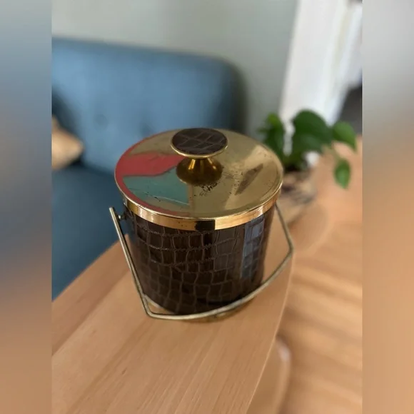 True Vintage Barware Leather & Brass ice bucket bar accessory drinks holiday - Picture 9 of 10